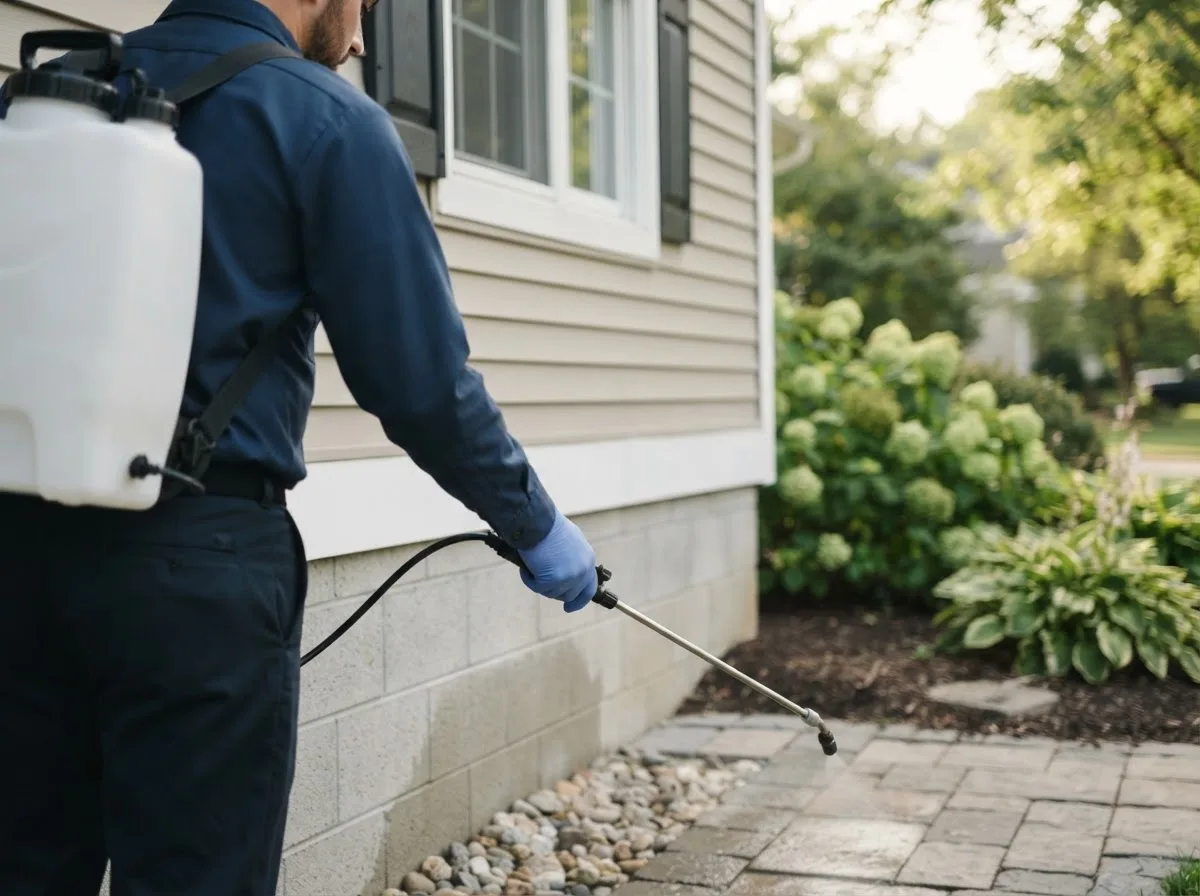 Pest control technician inspecting a home in Edon, OH